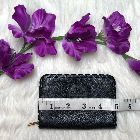 Tory Burch Marion Black Pebble Leather Hidden Zip Coin Wallet/Case w/ Key Ring - Picture 9 of 15